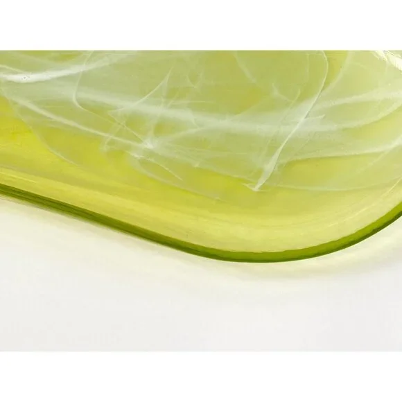Lemon Lime Swirly Patterned Art Glass Oval Shaped Vintage Decorative Plate - Picture 5 of 13